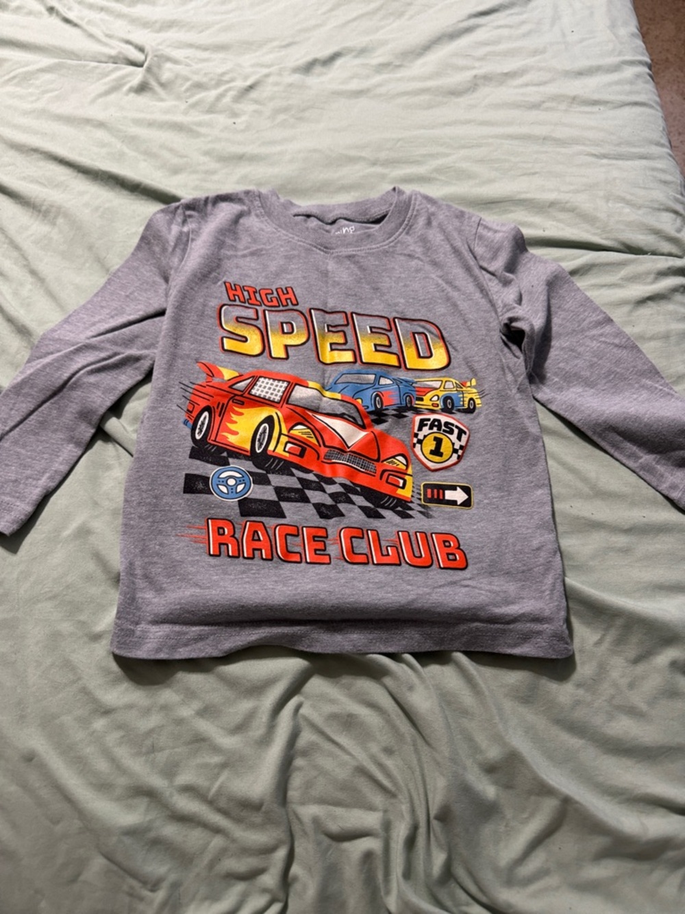 High Speed Race Club Graphic Tee - Gray with Red & Yellow Cars